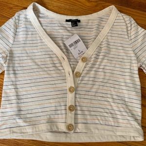 Cream / Multi Color Striped Button Up Cardigan